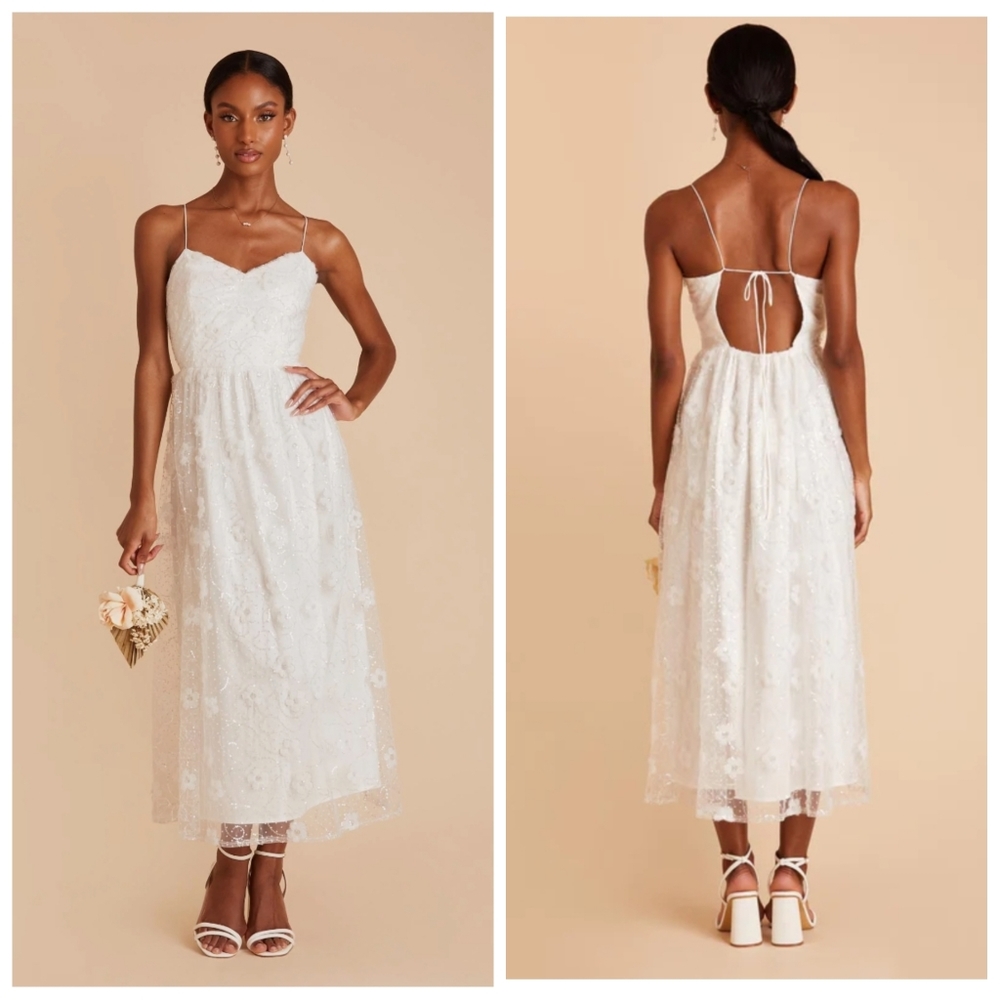 Birdy Grey Tulle Sequin Floral Overlay Midi Dress Bridal shower